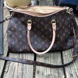 Louis Vuitton Brown Monogram Shoulder Bag with Pink Trim
